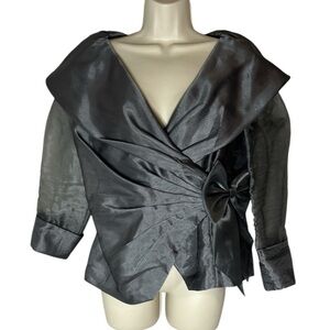 Victor Costa silver top with sheer sleeves and front bow size 8